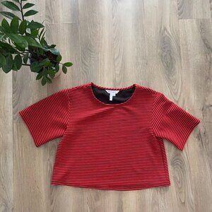 BCBGeneration Red Striped Cropped Shirt